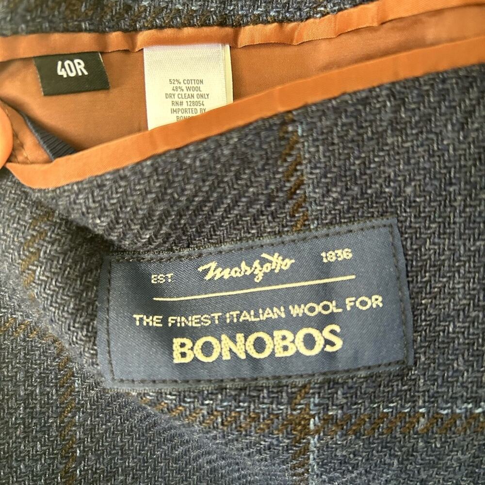 Bonobos Navy Windowpane Sport Coat with Subtle Brown Lines - Picture 2 of 5